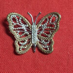 Natural Champagne & White Diamond Accent Butterfly Pendant